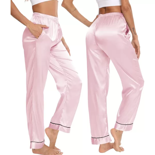 SWOMOG Womens Silk Satin Pants Wide Leg Pajama Bottoms Palazzo Lounge Pants Casual Loose Trousers Pj with PocketsPink