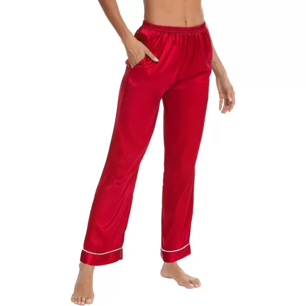 SWOMOG Womens Silk Satin Pants Wide Leg Pajama Bottoms Palazzo Lounge Pants Casual Loose Trousers Pj with PocketsRed