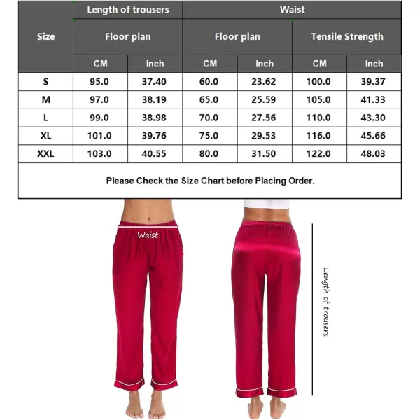 SWOMOG Womens Silk Satin Pants Wide Leg Pajama Bottoms Palazzo Lounge Pants Casual Loose Trousers Pj with PocketsRed