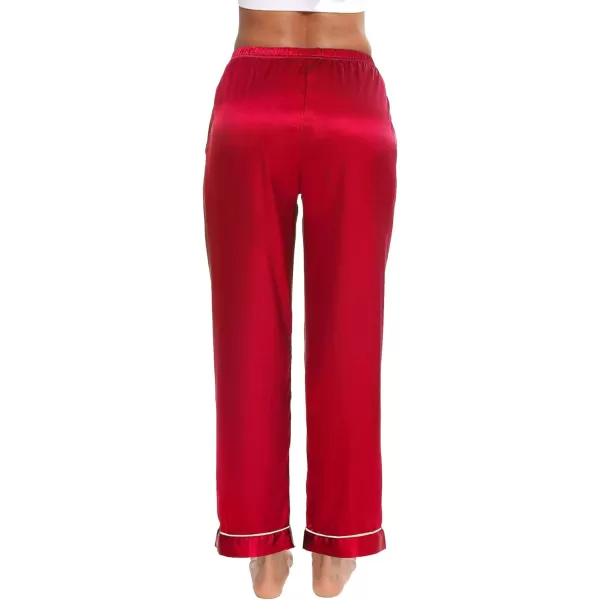 SWOMOG Womens Silk Satin Pants Wide Leg Pajama Bottoms Palazzo Lounge Pants Casual Loose Trousers Pj with PocketsRed