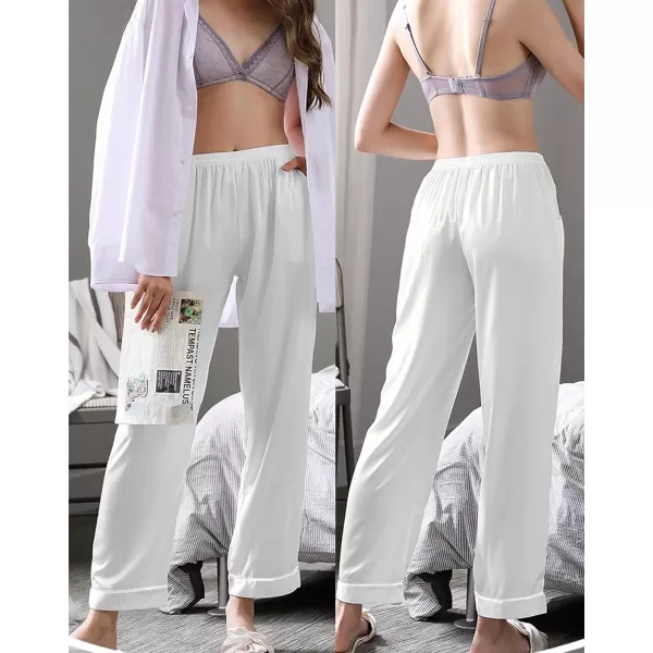 SWOMOG Womens Silk Satin Pants Wide Leg Pajama Bottoms Palazzo Lounge Pants Casual Loose Trousers Pj with PocketsWhite