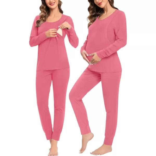 SWMOG Women Maternity amp Nursing Thermal Underwear Set Postpartum Pajamas Breastfeeding Long Sleeve Base Layer Pregnant PjsCoral