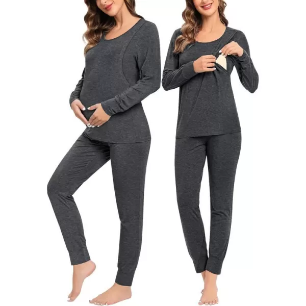 SWMOG Women Maternity amp Nursing Thermal Underwear Set Postpartum Pajamas Breastfeeding Long Sleeve Base Layer Pregnant PjsDeep Grey