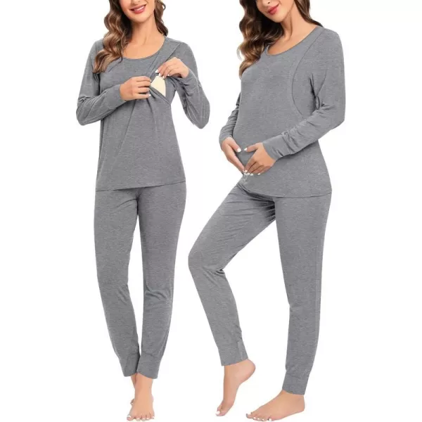 SWMOG Women Maternity amp Nursing Thermal Underwear Set Postpartum Pajamas Breastfeeding Long Sleeve Base Layer Pregnant PjsGrey