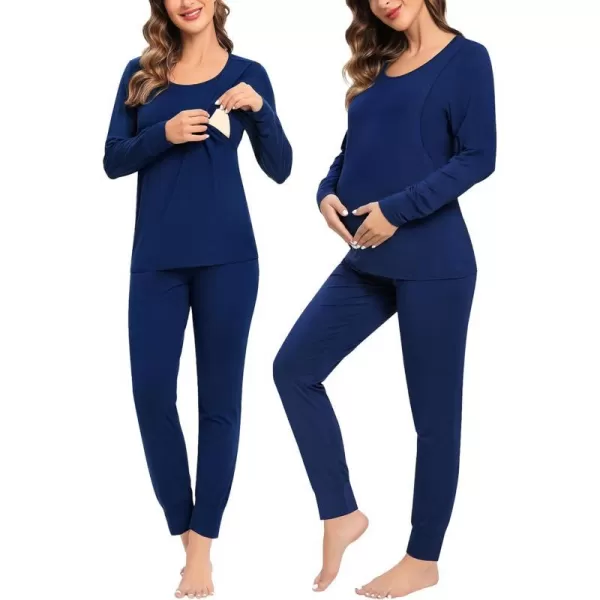 SWMOG Women Maternity amp Nursing Thermal Underwear Set Postpartum Pajamas Breastfeeding Long Sleeve Base Layer Pregnant PjsNavy Blue