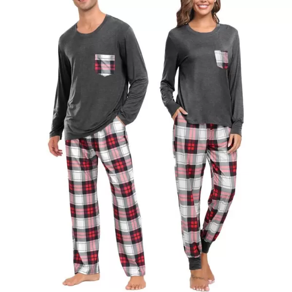 SWOMOG Adult Christmas Pajamas Buffalo Plaid Pajama Pants with Pockets Long Sleeve Tops for Couples amp FamilyMen Deep Grey