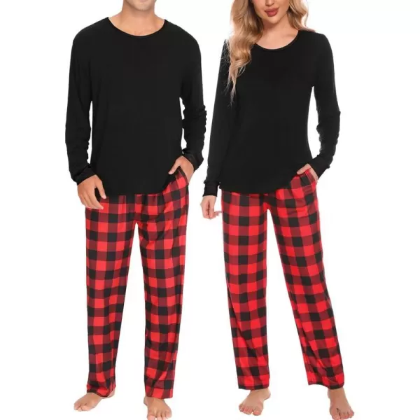 SWOMOG Adult Christmas Pajamas Buffalo Plaid Pajama Pants with Pockets Long Sleeve Tops for Couples amp FamilyMen Red Grid amp No Chest Pocket