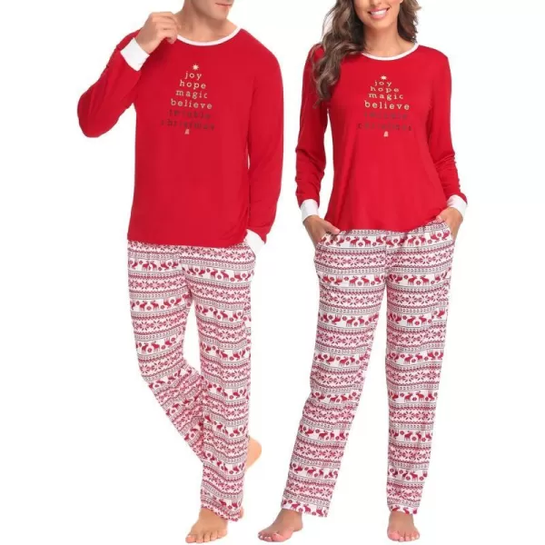 SWOMOG Couple Pajamas Set Christmas Matching Pjs Long Sleeve Set Xmas Printed Pajamas for MenampWomen Plaid Pants with PocketsMen Red Xmas Printamptree