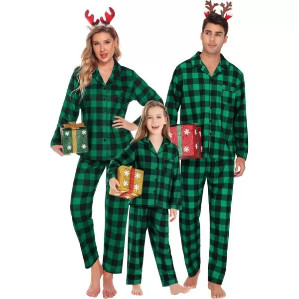 SWOMOG Family Matching Pajama Set Christmas Pjs Plaid Pajamas for Men Women and Kids Long Sleeve Sleepwear Pj SetKids Green Plaidno Pockets