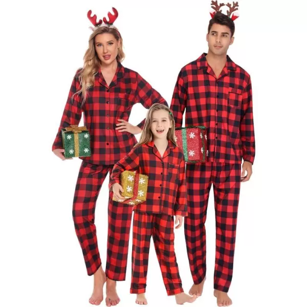 SWOMOG Family Matching Pajama Set Christmas Pjs Plaid Pajamas for Men Women and Kids Long Sleeve Sleepwear Pj SetKids Red Plaidno Pockets