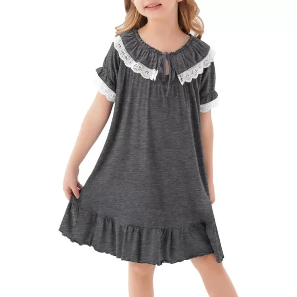 SWOMOG Girls Soft Princess Sleep Shirt Short Sleeve Nightgown Toddler Kids Cute Ruffle Sleepwear Nightie 413 YearsDark Gray