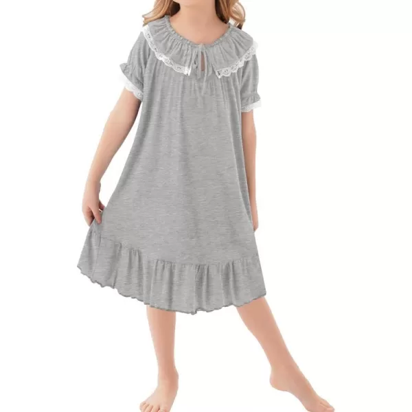 SWOMOG Girls Soft Princess Sleep Shirt Short Sleeve Nightgown Toddler Kids Cute Ruffle Sleepwear Nightie 413 YearsGray