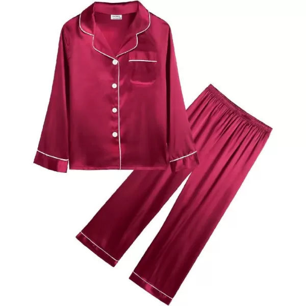 SWOMOG Kid Girls Boys Silk Satin Pajamas Set ButtonDown PJs Sets TwoPiece Lounge Sets Long Sleeve White SleepwearCrimson