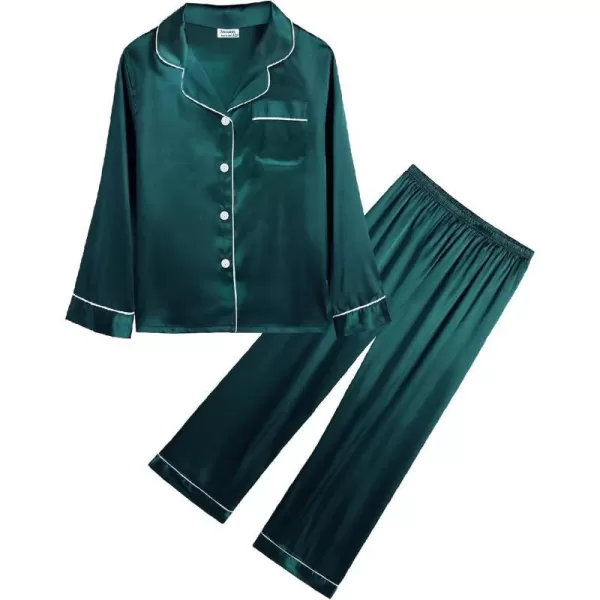 SWOMOG Kid Girls Boys Silk Satin Pajamas Set ButtonDown PJs Sets TwoPiece Lounge Sets Long Sleeve White SleepwearDark Green