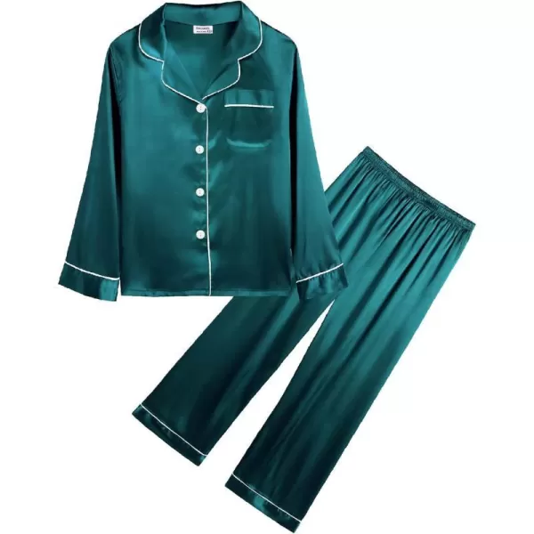 SWOMOG Kid Girls Boys Silk Satin Pajamas Set ButtonDown PJs Sets TwoPiece Lounge Sets Long Sleeve White SleepwearGreen