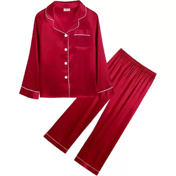 SWOMOG Kid Girls Boys Silk Satin Pajamas Set ButtonDown PJs Sets TwoPiece Lounge Sets Long Sleeve White SleepwearRed 1