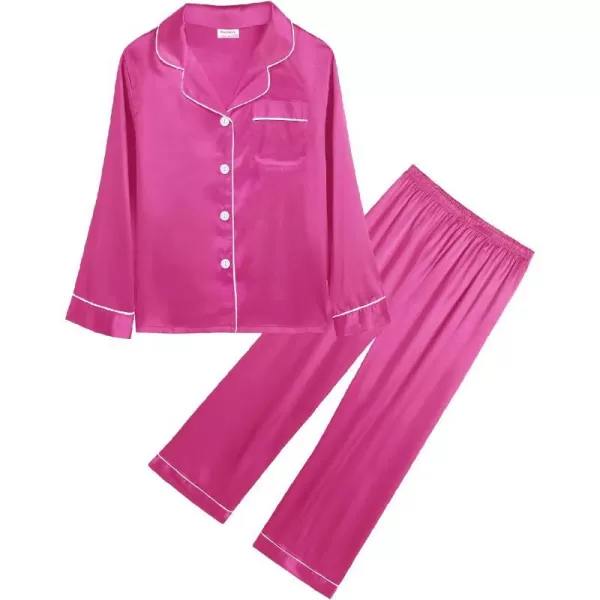 SWOMOG Kid Girls Boys Silk Satin Pajamas Set ButtonDown PJs Sets TwoPiece Lounge Sets Long Sleeve White SleepwearRose