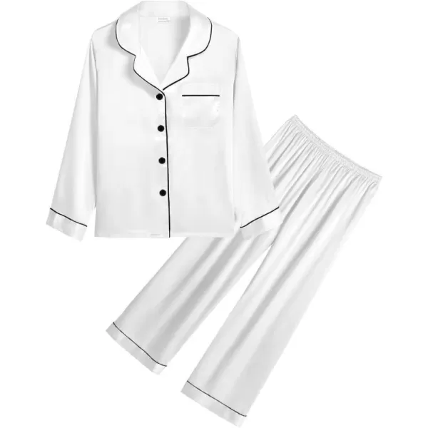 SWOMOG Kid Girls Boys Silk Satin Pajamas Set ButtonDown PJs Sets TwoPiece Lounge Sets Long Sleeve White SleepwearWhite