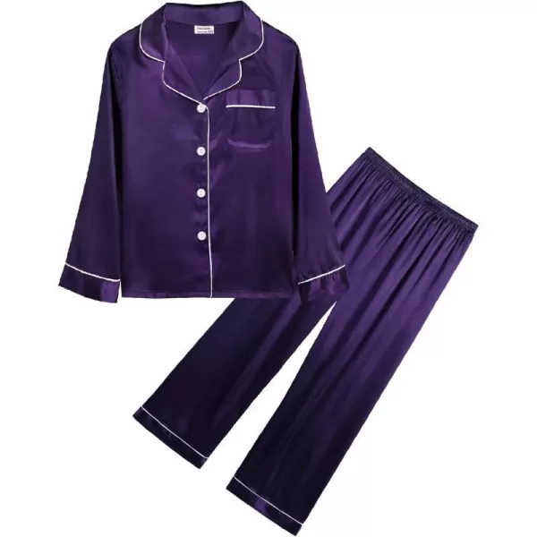 SWOMOG Kid Girls Boys Silk Satin Pajamas Set ButtonDown PJs Sets TwoPiece Lounge Sets Long Sleeve White SleepwearWineberry