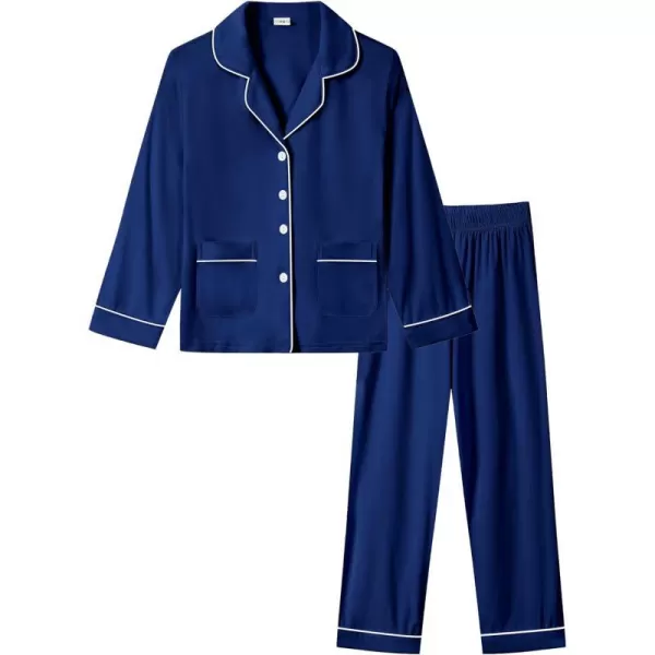 SWOMOG Kid Long Sleeve Pjs Set Girls Boys Modal Sleepwear ButtonDown Lounge Set4T13TNavy Blue