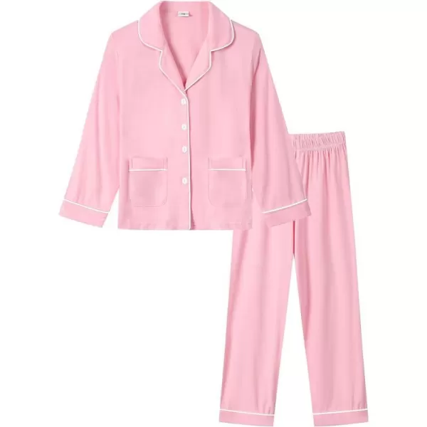 SWOMOG Kid Long Sleeve Pjs Set Girls Boys Modal Sleepwear ButtonDown Lounge Set4T13TPink