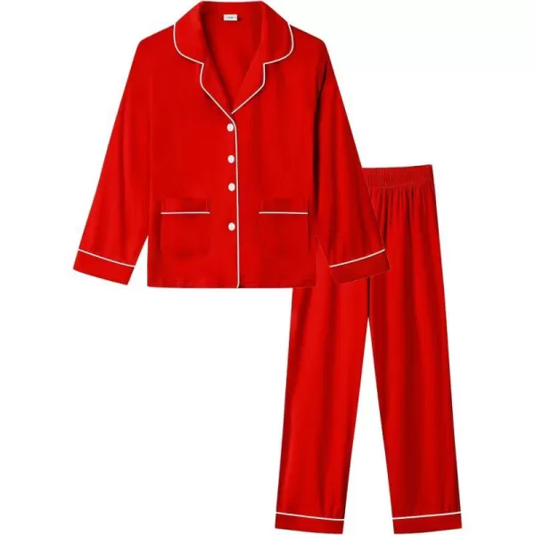 SWOMOG Kid Long Sleeve Pjs Set Girls Boys Modal Sleepwear ButtonDown Lounge Set4T13TRed