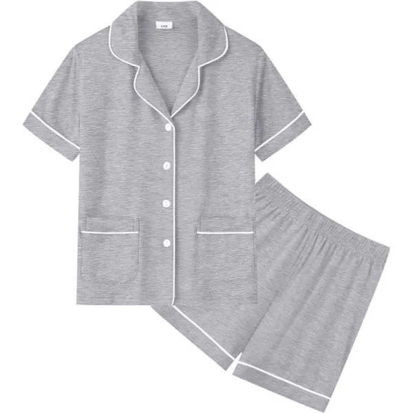 SWOMOG Kids Girls Boys Modal Pajamas Set Short Sleeve PJs Sets ButtonDown Soft Lounge Sets With Two PocketsGray