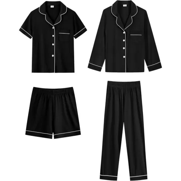 SWOMOG Kids Modal Pajama Set 4Pcs Long Sleeve Sleepwear Button Down Short Pjs Set Girls Boys Soft Loungewear 413 YearsBlack