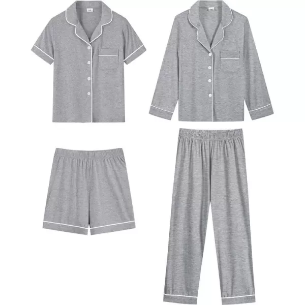 SWOMOG Kids Modal Pajama Set 4Pcs Long Sleeve Sleepwear Button Down Short Pjs Set Girls Boys Soft Loungewear 413 YearsGray