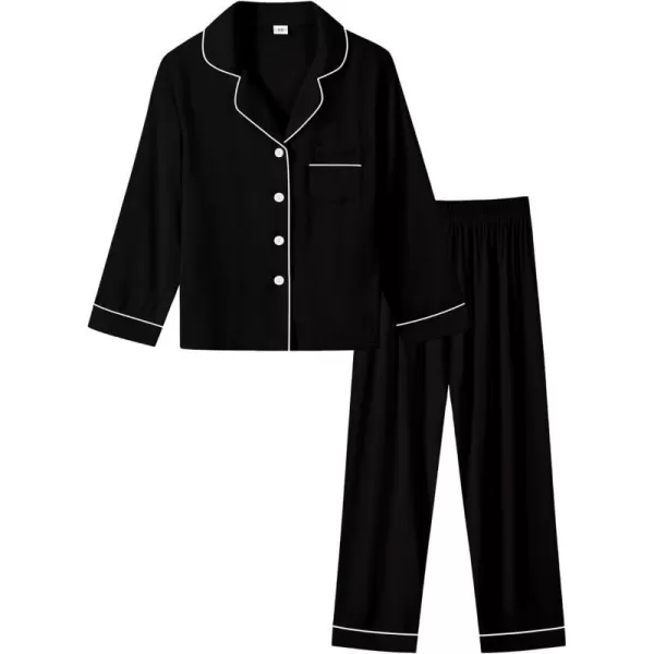 SWOMOG Kids Modal Pajamas Sets Girls Boys Long Sleeve Sleepwear 2 Piece Lounge Sets ButtonDown Pjs SetBlack