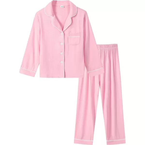 SWOMOG Kids Modal Pajamas Sets Girls Boys Long Sleeve Sleepwear 2 Piece Lounge Sets ButtonDown Pjs SetPink