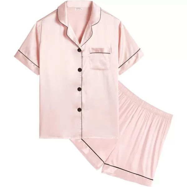 SWOMOG Kids Satin Pajamas Sets Girls Boys ButtonDown Pjs Short Sleeve Silk Nightwear 2 Piece Lounge SetsDeep Pink