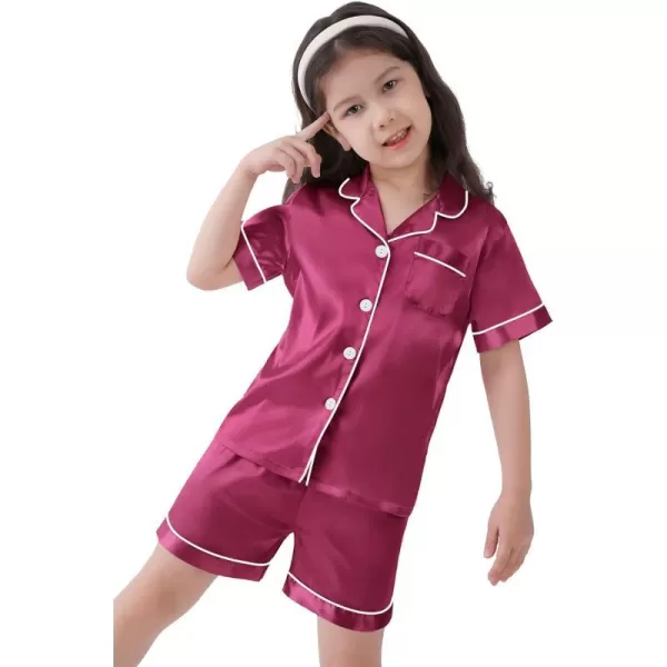 SWOMOG Kids Satin Pajamas Sets Girls Boys ButtonDown Pjs Short Sleeve Silk Nightwear 2 Piece Lounge SetsGrapefruit