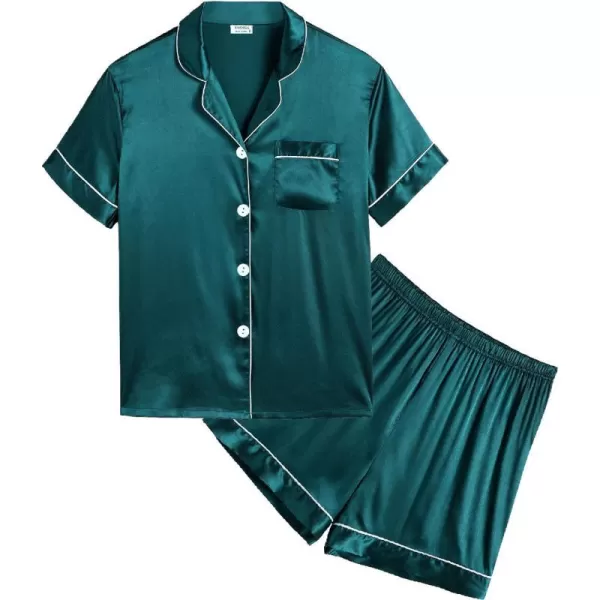 SWOMOG Kids Satin Pajamas Sets Girls Boys ButtonDown Pjs Short Sleeve Silk Nightwear 2 Piece Lounge SetsGreen