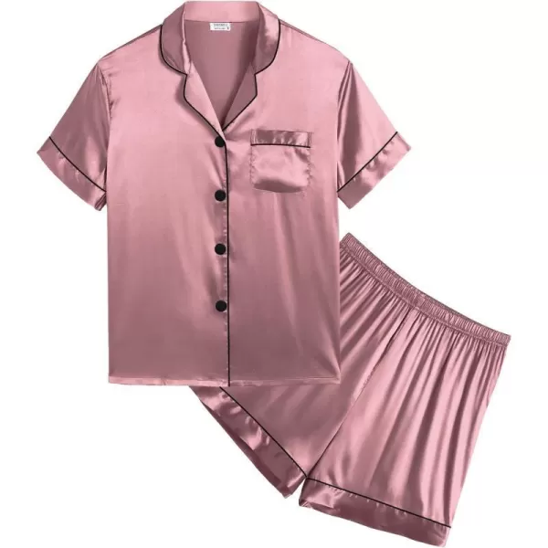 SWOMOG Kids Satin Pajamas Sets Girls Boys ButtonDown Pjs Short Sleeve Silk Nightwear 2 Piece Lounge SetsMisty Rose