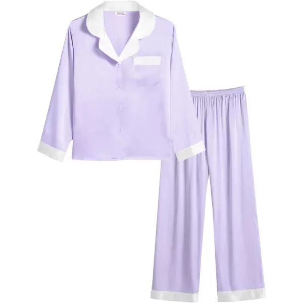 SWOMOG Kids Satin Pajamas Sets Girls Boys Long Sleeve Sleepwear Button Down Pjs Set 2 PCS Loungewear SetsLavender