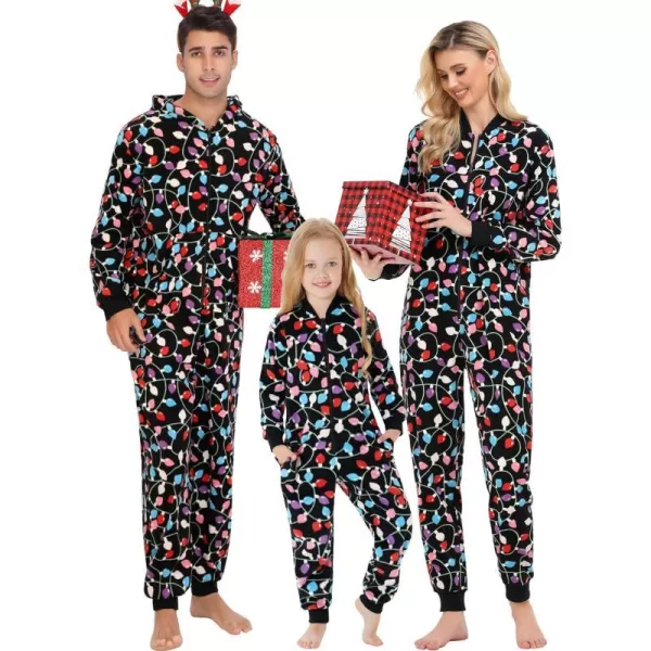 SWOMOG Matching Family Christmas One Piece Pajamas Fleece Onepiece ParentChild Zipup Jumpsuit with Pockets PjsKids Color Light