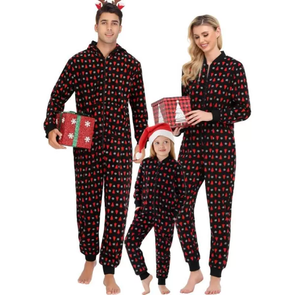 SWOMOG Matching Family Christmas One Piece Pajamas Fleece Onepiece ParentChild Zipup Jumpsuit with Pockets PjsKids Snowflake and Tree