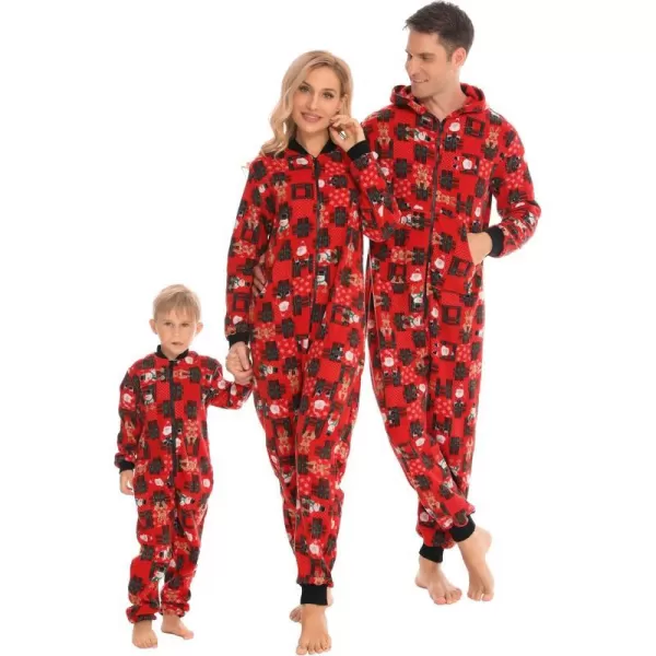 SWOMOG Matching Family Christmas One Piece Pajamas Fleece Onepiece ParentChild Zipup Jumpsuit with Pockets PjsMen Pat1