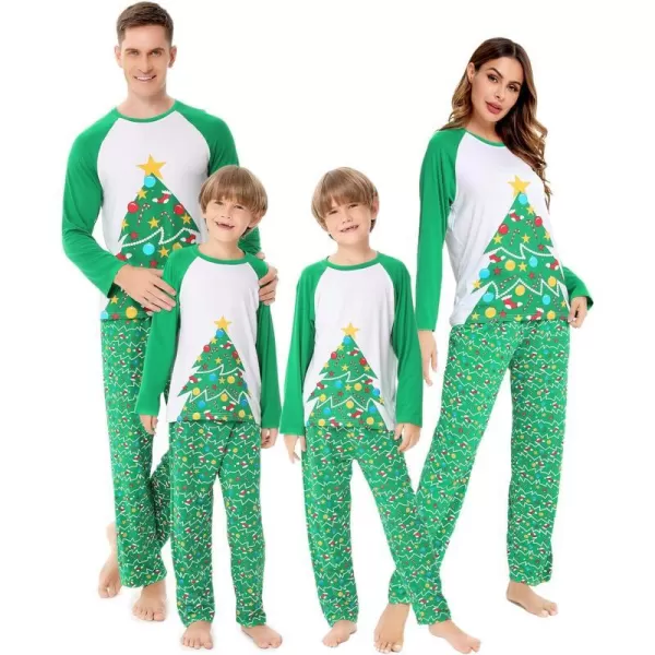 SWOMOG Matching Family Christmas Pajamas Printed Long Sleeve Tee and Plaid Pants LoungewearKids Christmas Tree