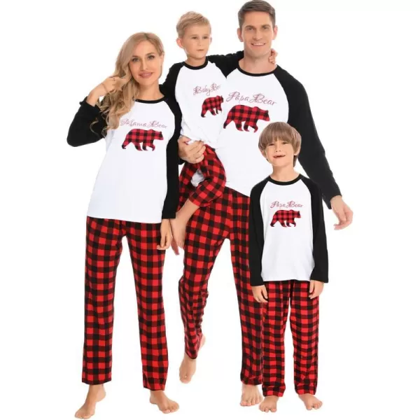 SWOMOG Matching Family Christmas Pajamas Printed Long Sleeve Tee and Plaid Pants LoungewearMen Christmas Bear