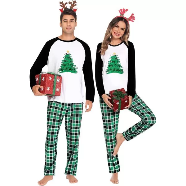 SWOMOG Matching Family Christmas Pajamas Printed Long Sleeve Tee and Plaid Pants LoungewearMen Green Tree1