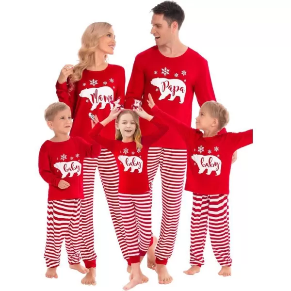 SWOMOG Matching Family Christmas Pajamas Printed Long Sleeve Tee and Plaid Pants LoungewearMen Z Redpolarbear