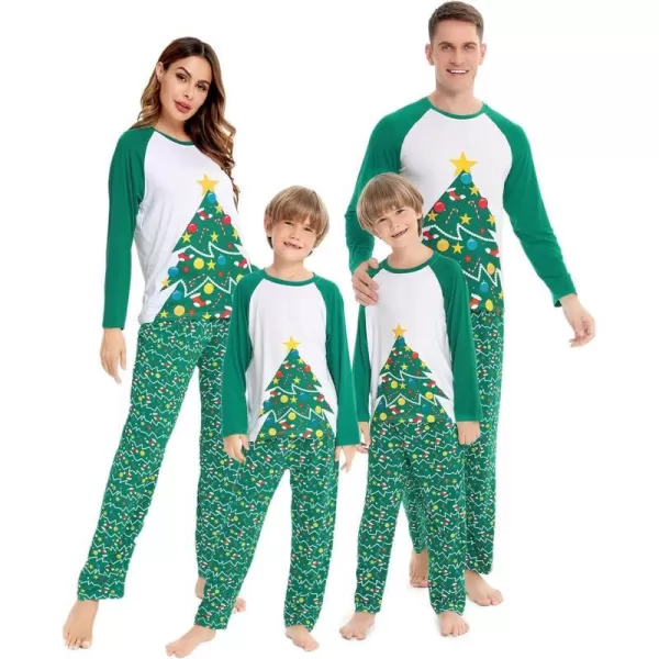 SWOMOG Matching Family Christmas Pajamas Printed Long Sleeve Tee and Plaid Pants LoungewearWomen Christmas Tree