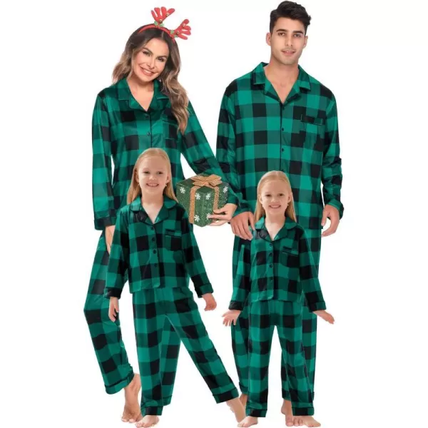 SWOMOG Matching Family Christmas Pajamas Set Long Sleeve Festival Party Pj Set ButtonDown SleepwearKids Big Green Plaid