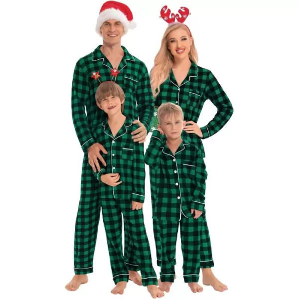 SWOMOG Matching Family Christmas Pajamas Set Long Sleeve Festival Party Pj Set ButtonDown SleepwearKids Small Green Plaid