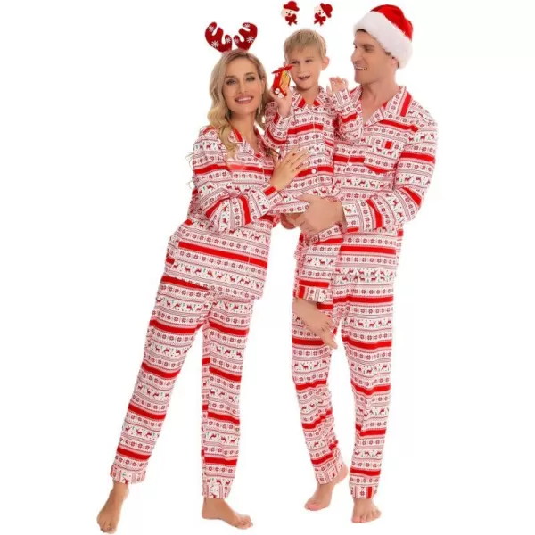 SWOMOG Matching Family Christmas Pajamas Set Long Sleeve Festival Party Pj Set ButtonDown SleepwearKids White With Flower Deer