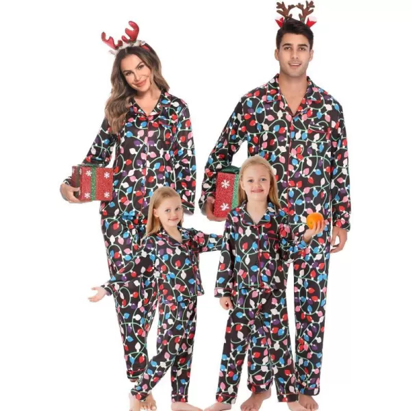 SWOMOG Matching Family Christmas Pajamas Set Long Sleeve Festival Party Pj Set ButtonDown SleepwearMen Christmas Light