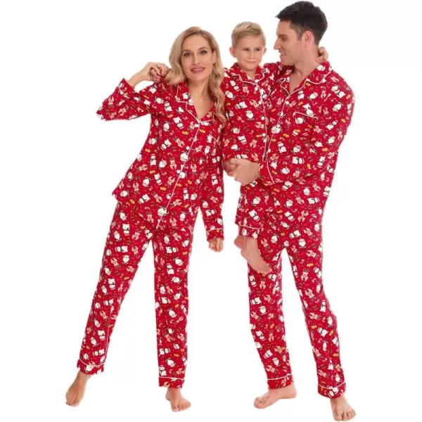 SWOMOG Matching Family Christmas Pajamas Set Long Sleeve Festival Party Pj Set ButtonDown SleepwearMen Red With Santa Deer