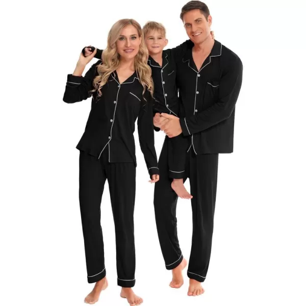 SWOMOG Matching Family Christmas Pajamas Set Long Sleeve Festival Party Pj Set ButtonDown SleepwearWomen Black